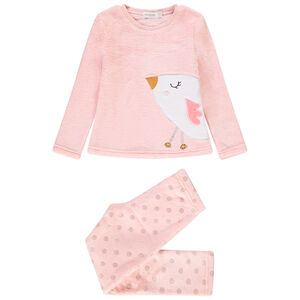 Pyjama 2 pièces en sherpa patch brodé oiseau et imprimé pois pour fille Main Pyjama 2 pièces en sherpa patch brodé oiseau et imprimé pois pour fille