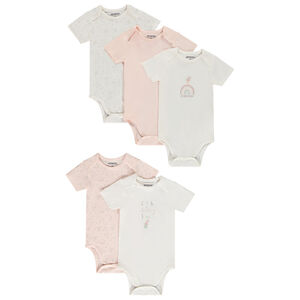 Lote de 5 bodies manga corta conejo para bebé niña con diferentes aperturas según la edad 