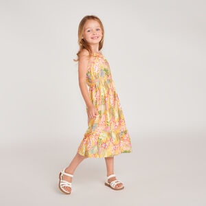 Vestido largo con tirantes de estampado tropical para niña. 