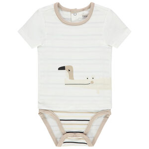 Body de manga corta con efecto 2 en 1 con estampado de animales y rayas 