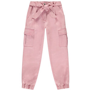 Pantalón cargo de twill liso con cinturón para niña 