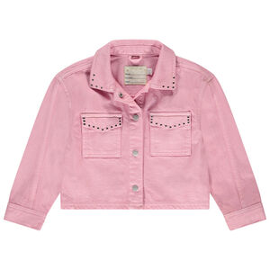 Chaqueta de mezclilla lisa con cuello camisero y tachuelas decorativas para niña  Main Chaqueta de mezclilla lisa con cuello camisero y tachuelas decorativas para niña