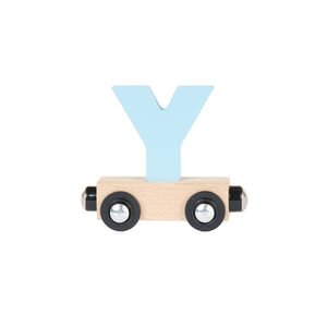Wagon de madera letra "Y" - azul 