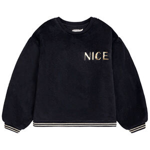 Sudadera oversize de sherpa con bordado dorado Nice para niña 