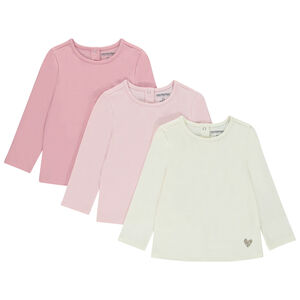 Pack de 3 camisetas de manga larga con estampado de corazón para bebé niña 