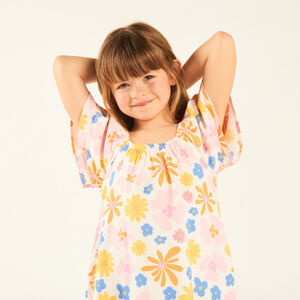 Vestido de manga corta de sarga con estampado de flores niña 