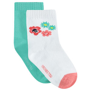 Juego de 2 pares de calcetines variados lisos/de flores 