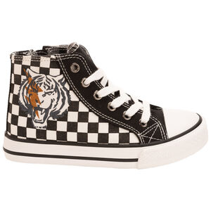 Zapatillas altas de lona damero con cremallera para bebé niño 