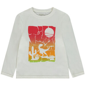 Camiseta de manga larga estampada de tiranosaurio para niño 