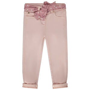 Jeans rectos con cinturón de lazo para bebé niña 