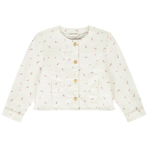Chaqueta de mezclilla con estampado de flores y cuello redondo para niña  Main Chaqueta de mezclilla con estampado de flores y cuello redondo para niña