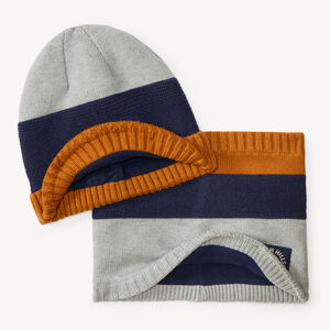 Conjunto de gorro y cuello de punto con franjas para niño 