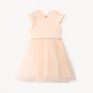 Robe de dos bretelles en tissu mélange effet 2-en-1 avec ailes de papillon pour bébé fille. 