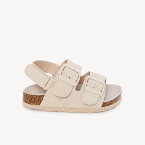 Sandalias de doble hebilla con tira de velcro rosa para niña 