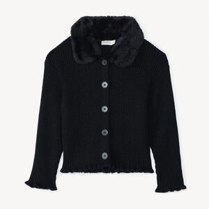 Gilet manches longues en tricot et col fausse fourrure pour fille   Main Gilet manches longues en tricot et col fausse fourrure pour fille