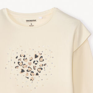 Camiseta de manga larga con perlas y strass niña 