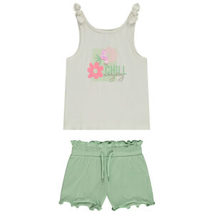 Conjunto de 2 piezas con camiseta sin mangas de fantasía con lentejuelas + bordado para niña 