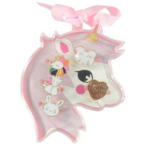 Lote de 5 anillos de fantasía + caja unicornio para niña 