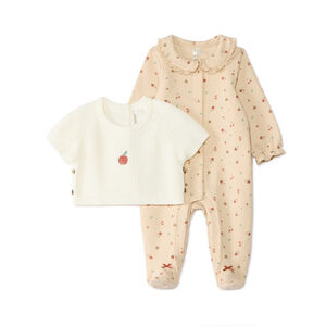 Pijama de bebé niña de felpa + sudadera con motivo de manzana 