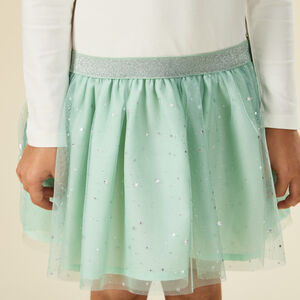 Vestido bicolor efecto 2 en 1 con tul estrellado para niña 