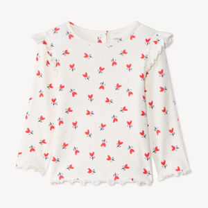 Camiseta de manga larga de punto acanalado con estampado de corazones para bebé niña 