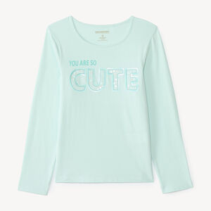 Camiseta de manga larga para niña con estampado de lentejuelas fantasía 
