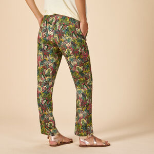 Pantalón fluido con cinturón anudado y estampado de hojas para mujer 