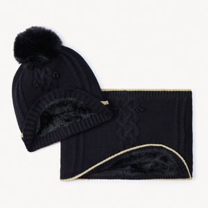 Conjunto de gorro y cuello tubular de punto trenzado para niña 