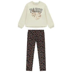 Conjunto de chándal con diseño + sudadera forrada de sherpa para niña 