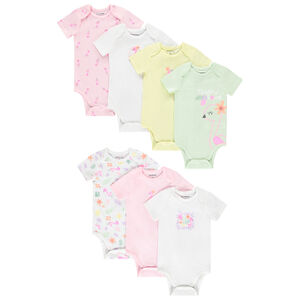 Pack de 7 bodies de manga corta fantaisie para bebé niña con aperturas diferentes según la edad.  Main Pack de 7 bodies de manga corta fantaisie para bebé niña con aperturas diferentes según la edad.