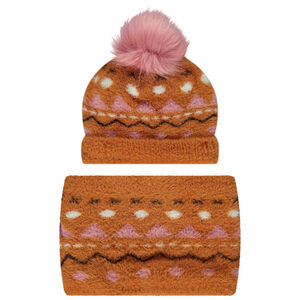 Conjunto de gorro y cuello de punto con estampado de fantasía para niña 