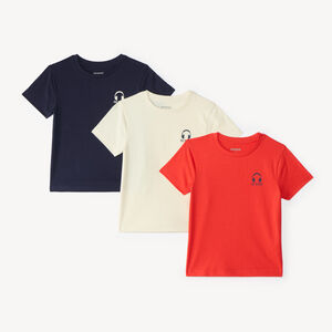 Lote de 3 camisetas de manga corta para niño con estampado de casco de música. 