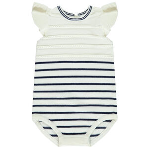 Ranita de punto a rayas con mangas con volantes para bebé niña 