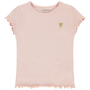 Camiseta de manga corta de punto acanalado con corazón bordado para niña  Main Camiseta de manga corta de punto acanalado con corazón bordado para niña