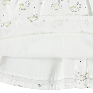 Conjunto con Vestido estampado cisnes y bloomer con nudo dorado 