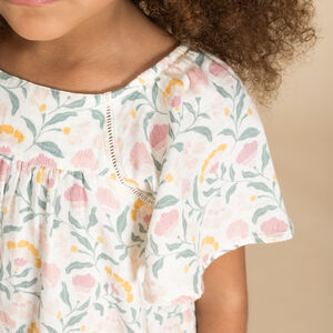 Vestido de manga corta en doble gasa con estampado floral para niña  Main Vestido de manga corta en doble gasa con estampado floral para niña