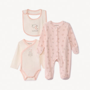 Conjunto de nacimiento 3 piezas con estampado de osos y luna para niña. 