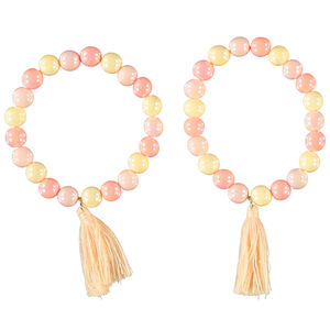 Lote de 2 pulseras a juego con perlas y pompones para niña  Main Lote de 2 pulseras a juego con perlas y pompones para niña