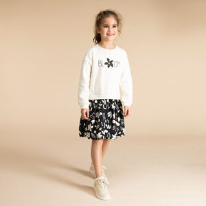 Vestido bicolor efecto 2 en 1 con motivos florales para niña  Main Vestido bicolor efecto 2 en 1 con motivos florales para niña