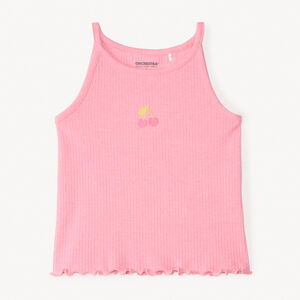 Camiseta corta de punto con bordado de cereza para niña 