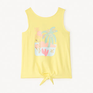 Camiseta sin mangas con efecto anudado y estampado brillante para niña 