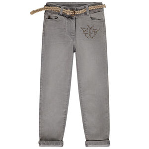 Jean denim avec ceinture tressée et papillon pour fille 