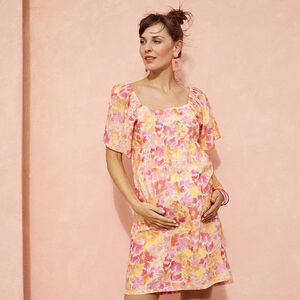 Vestido de mujer con mangas 3/4 abullonadas y estampado floral 