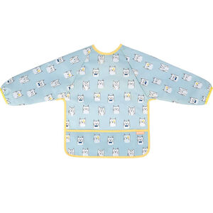 Babero manga larga estampado gatitos azul 