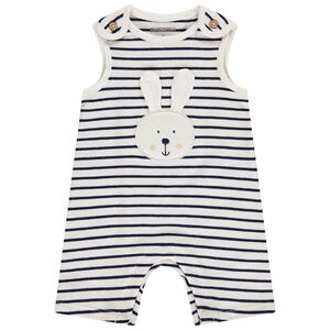 Pelele corto rayado con parche de conejo para bebé niño 