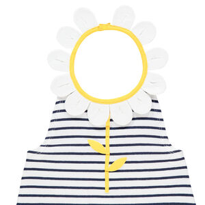 Camiseta sin mangas a rayas con cuello de flor en relieve 