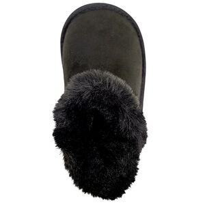 Botines negros de ante con detalles de pelaje y botón decorativo para niña 