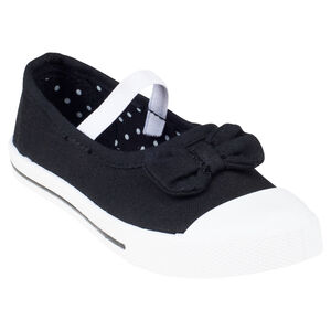 Zapatos merceditas con sujeción mediante elástico de tela con lazos 