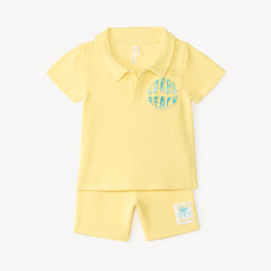 Conjunto de 2 piezas polo + short con print 3D fantasma para bebé niño. 