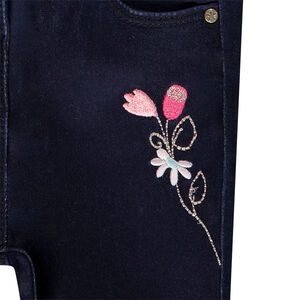 Pantalon effet jean avec broderie fleur pour bébé fille 